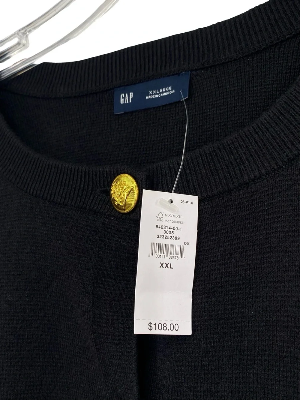 Gap Women’s Wool Blend Knit Black Cardigan Sweater Gold Button Up Size XXL New